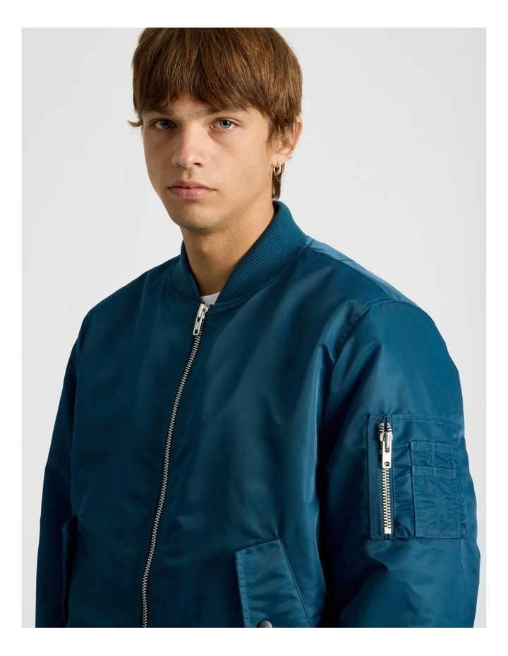 Nylon Bomber Jacket in Blue image 5