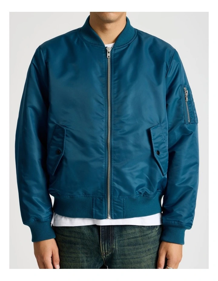 Nylon Bomber Jacket in Blue image 7
