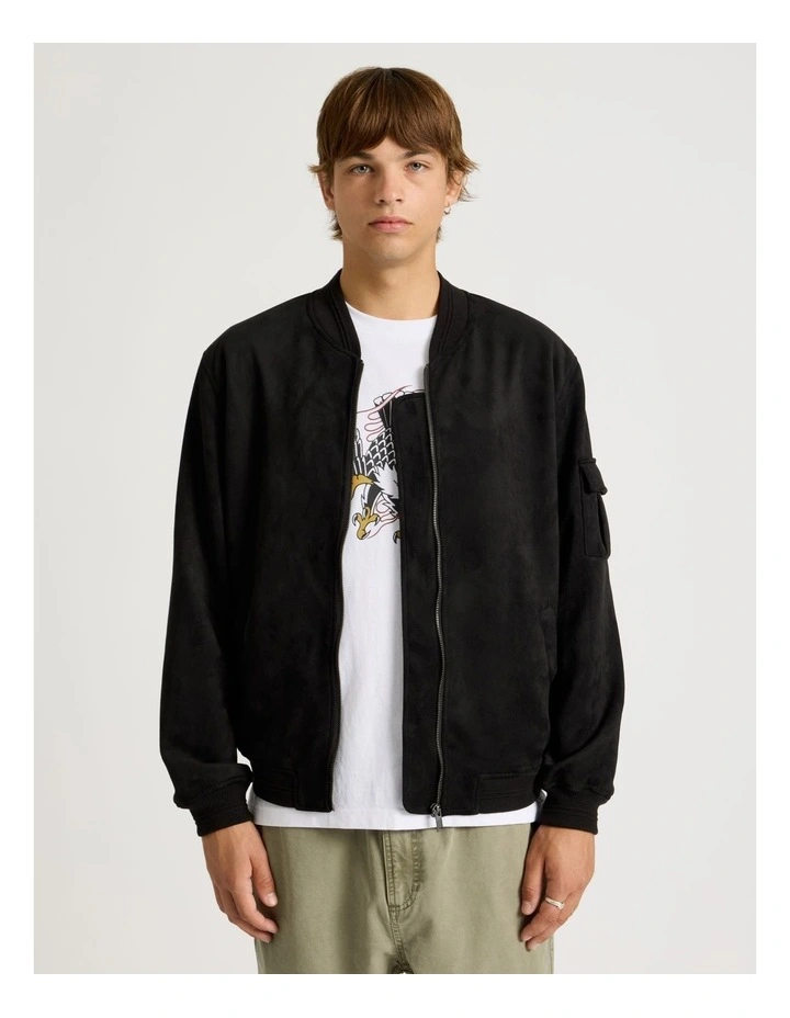 Sueded Bomber Jacket in Black image 1