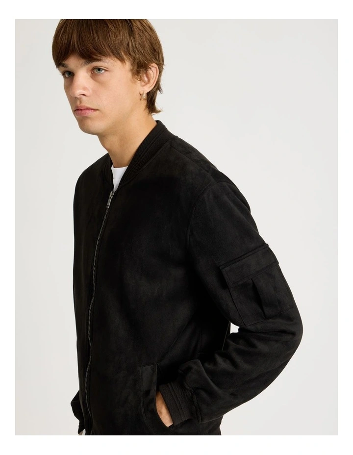 Sueded Bomber Jacket in Black image 2