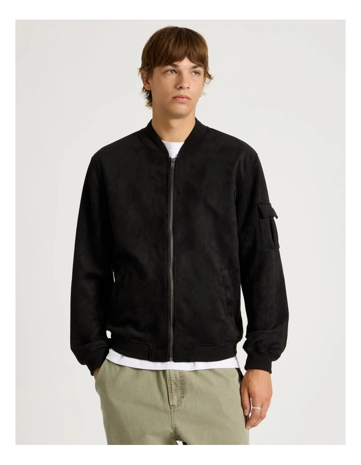 Sueded Bomber Jacket in Black image 4