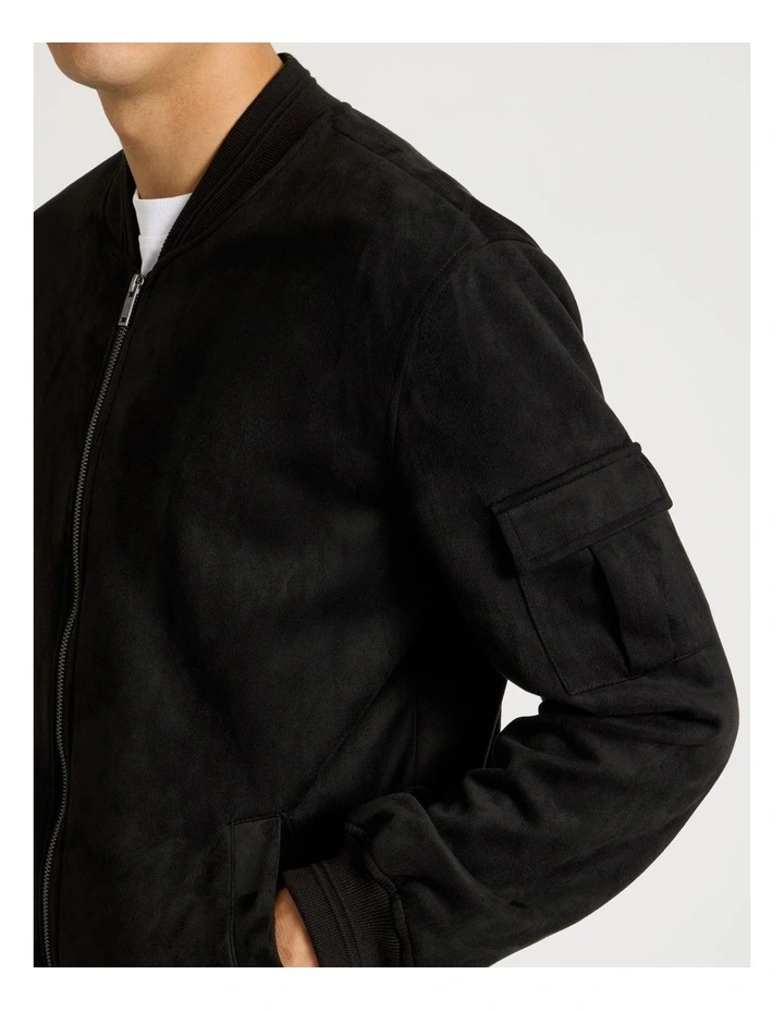 Sueded Bomber Jacket in Black image 7