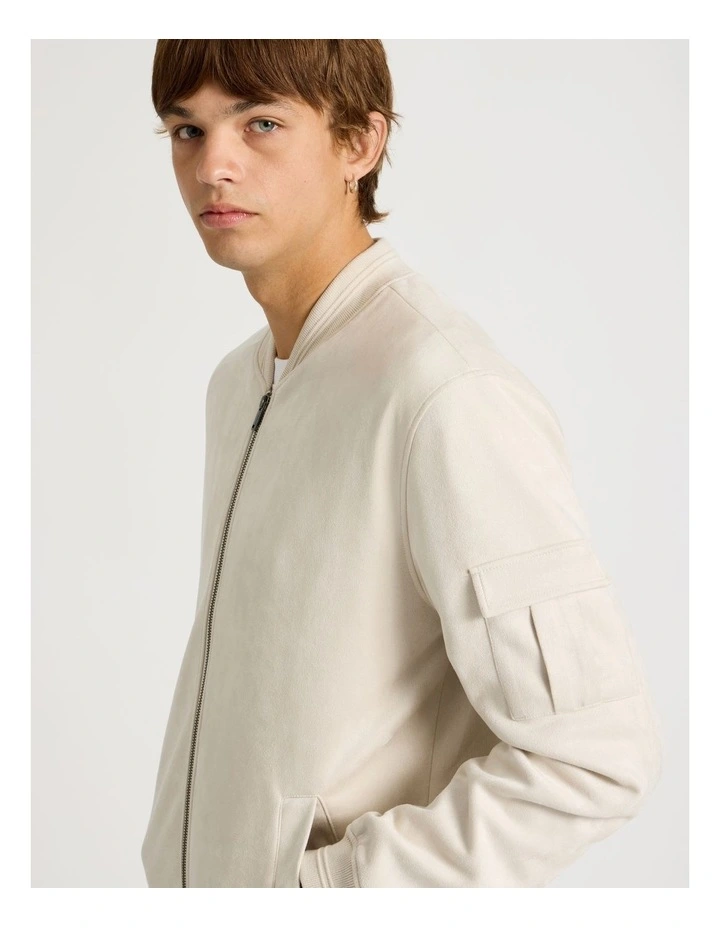 Sueded Bomber Jacket in Stone image 1