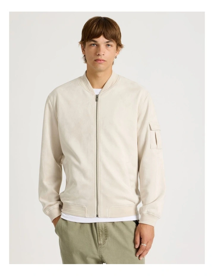 Sueded Bomber Jacket in Stone image 3