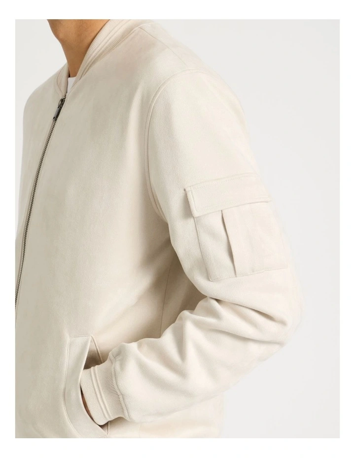 Sueded Bomber Jacket in Stone image 4