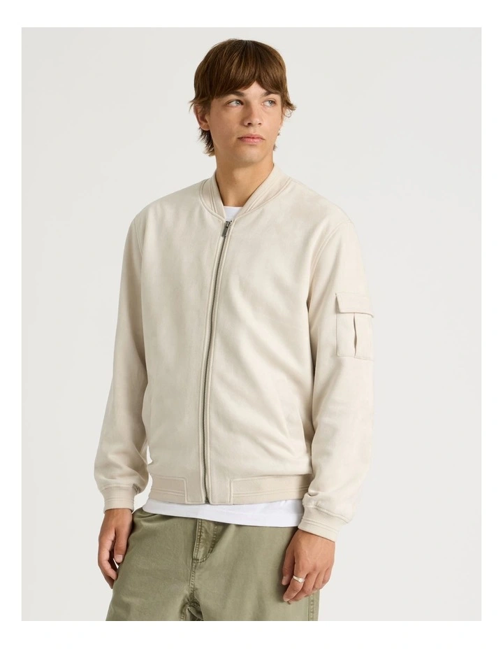 Sueded Bomber Jacket in Stone image 5