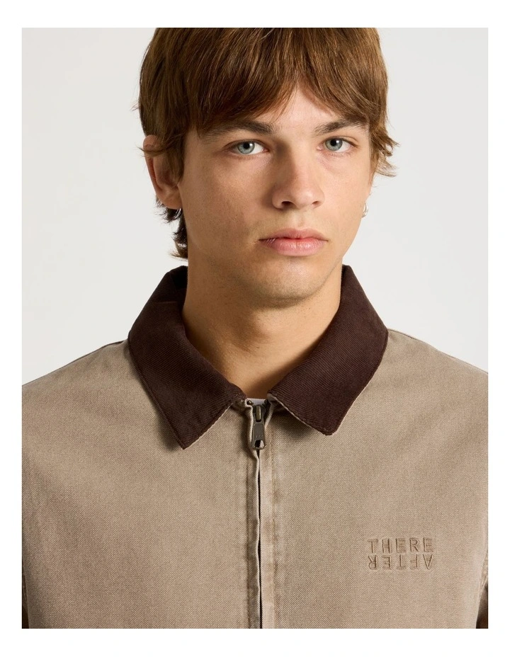 Zip Through Workwear Jacket in Sand image 3