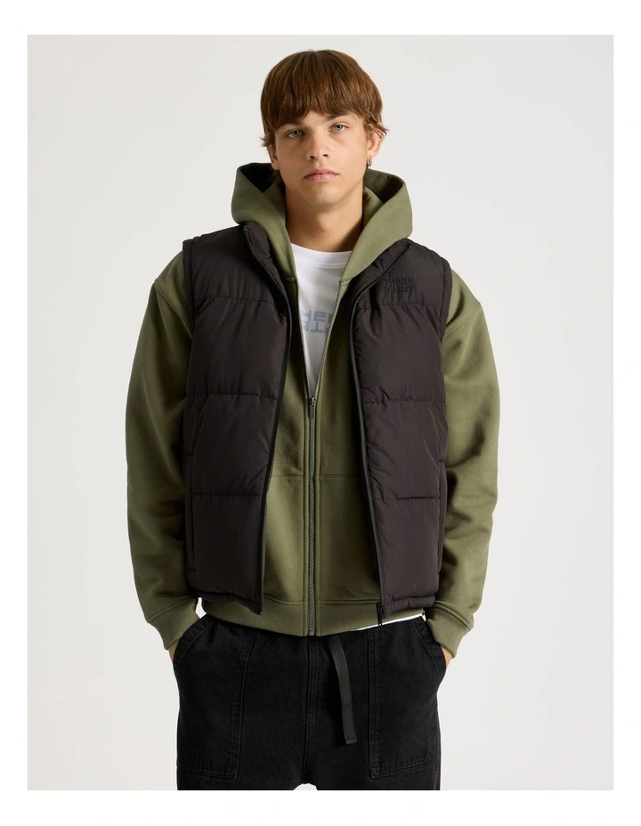 Embroidered Logo Reversible Puffer Vest in Black image 1