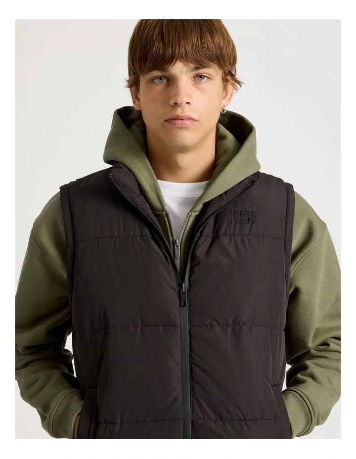 Embroidered Logo Reversible Puffer Vest in Black image 2