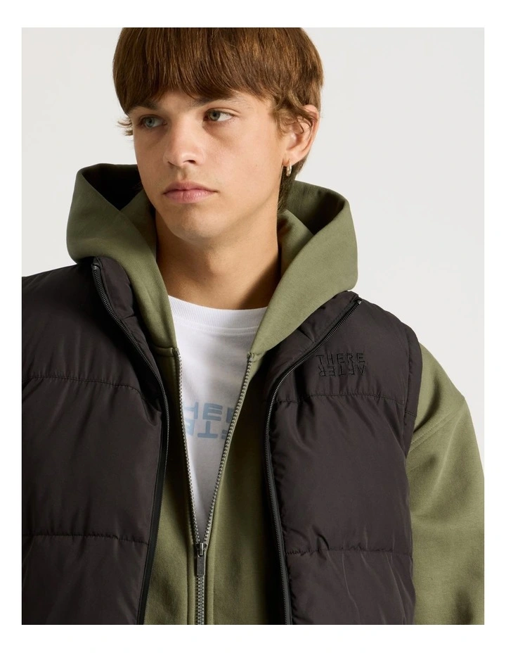 Embroidered Logo Reversible Puffer Vest in Black image 4