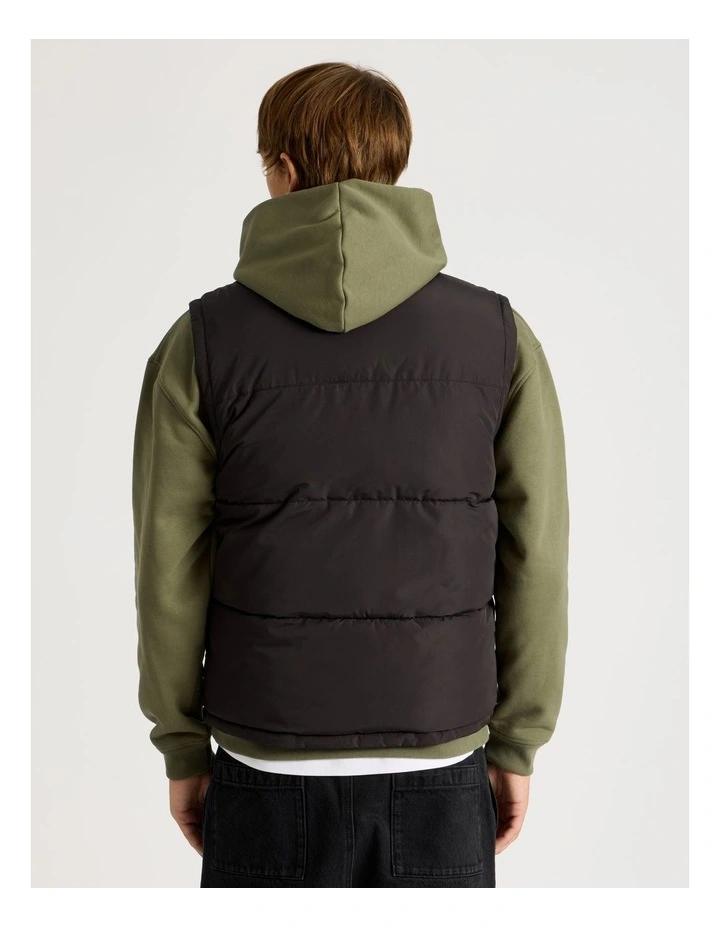 Embroidered Logo Reversible Puffer Vest in Black image 5