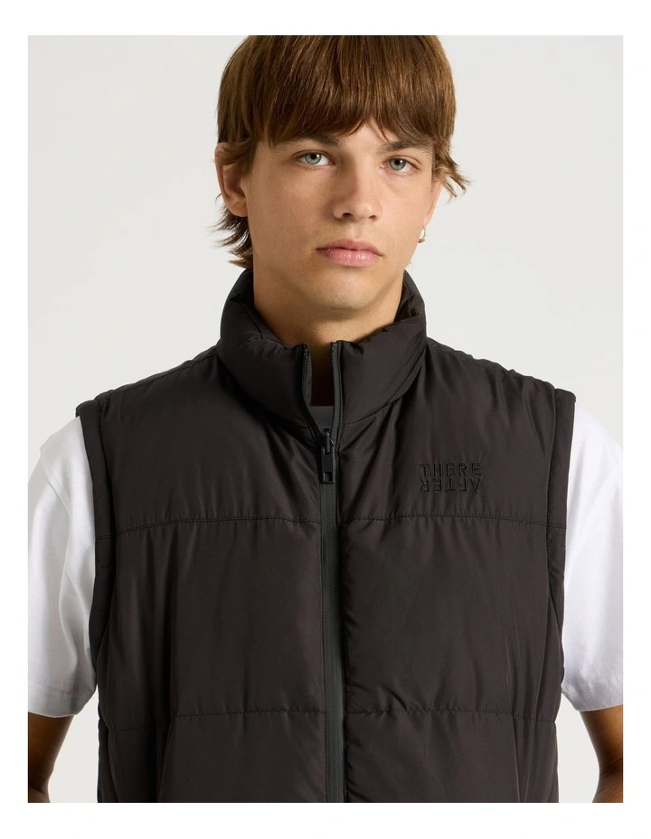 Embroidered Logo Reversible Puffer Vest in Black image 6