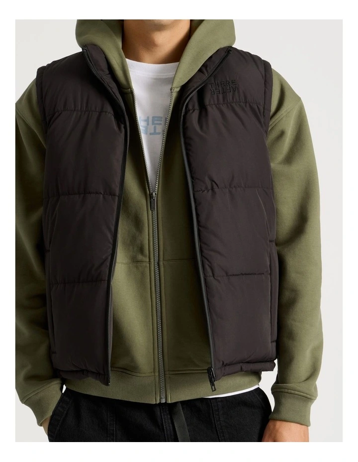 Embroidered Logo Reversible Puffer Vest in Black image 7