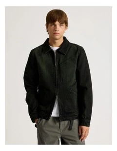 Angled Pocket Denim Jacket in Black