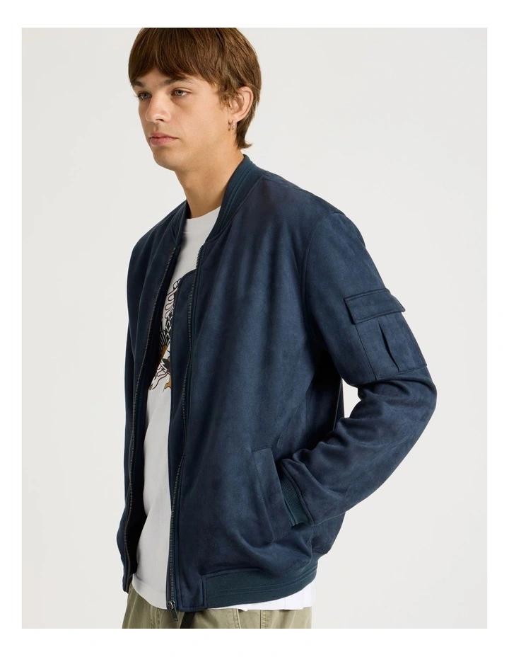 Sueded Bomber Jacket in Blue image 3