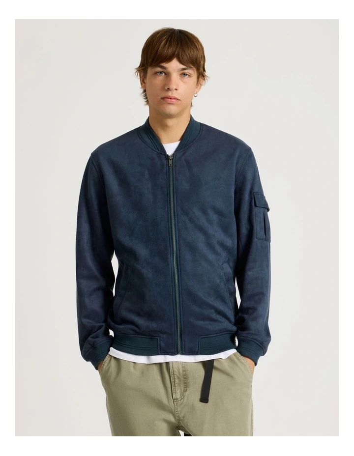 Sueded Bomber Jacket in Blue image 4