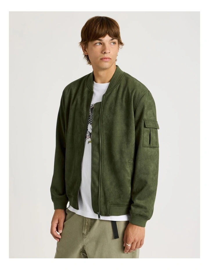 Sueded Bomber Jacket in Green image 1