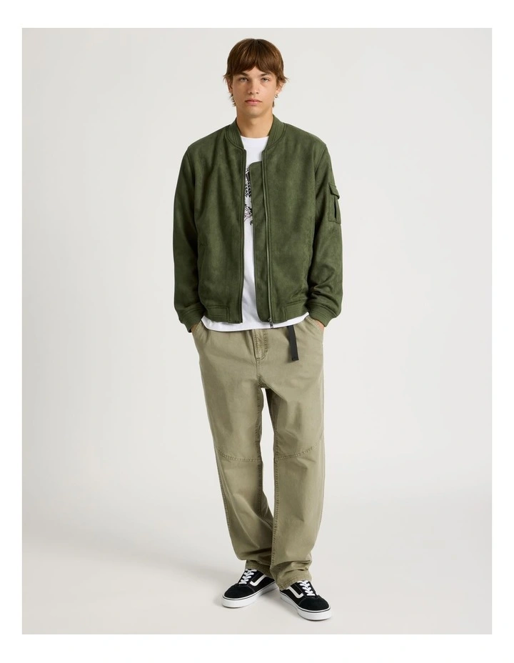 Sueded Bomber Jacket in Green image 2