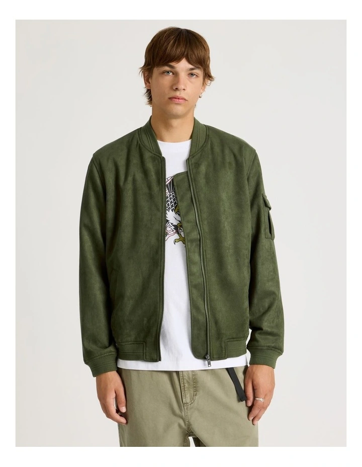 Sueded Bomber Jacket in Green image 3