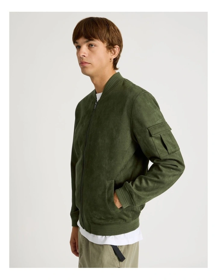 Sueded Bomber Jacket in Green image 5