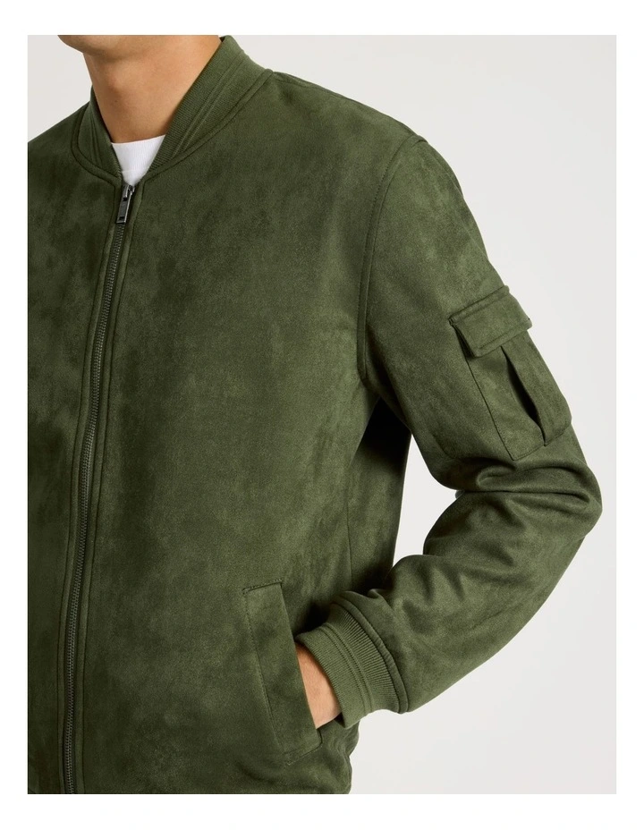 Sueded Bomber Jacket in Green image 7