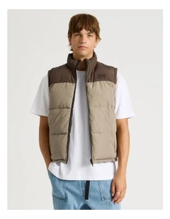 Embroidered Logo Reversible Puffer Vest in Brown