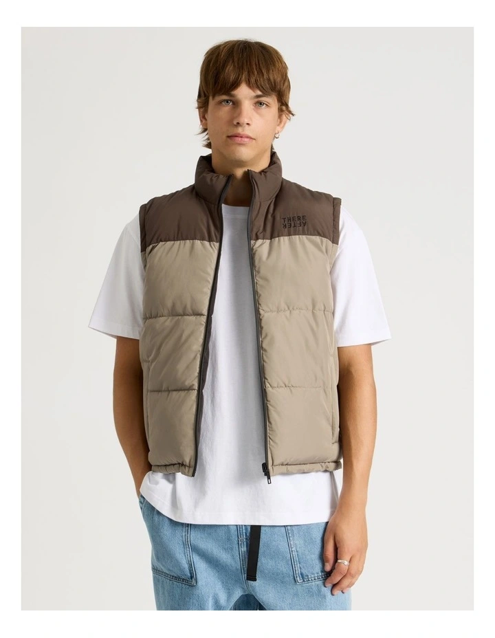 Embroidered Logo Reversible Puffer Vest in Brown image 1