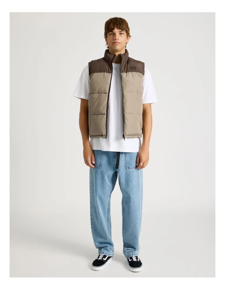 Embroidered Logo Reversible Puffer Vest in Brown image 3