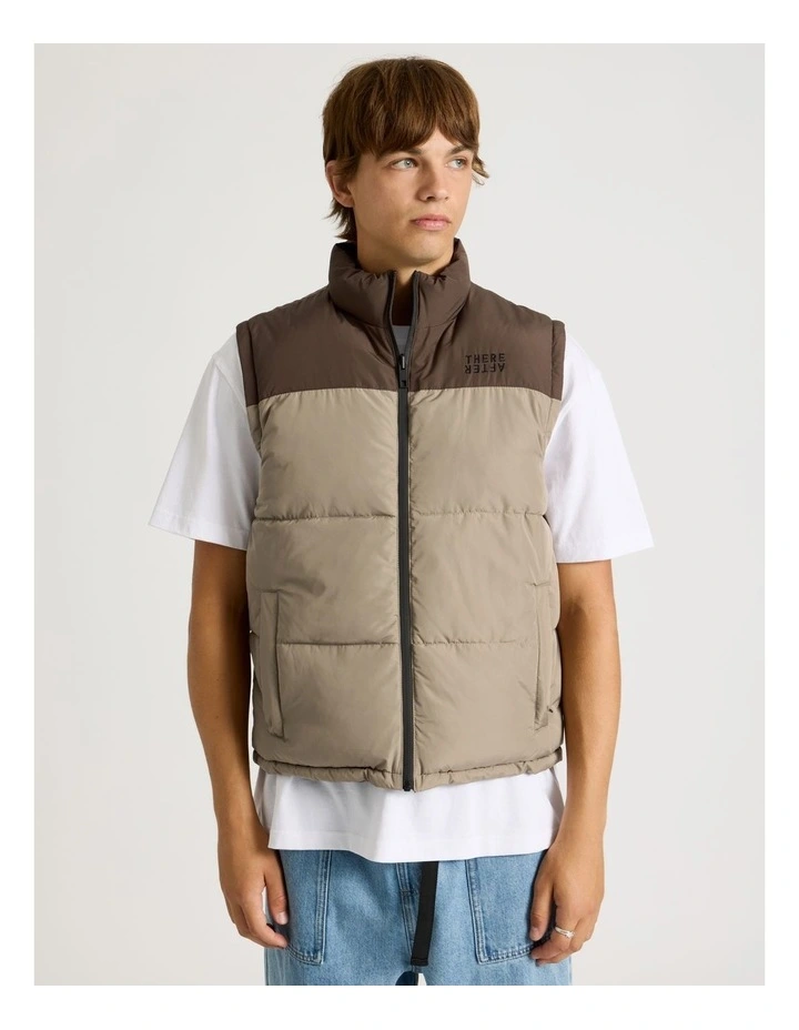 Embroidered Logo Reversible Puffer Vest in Brown image 4