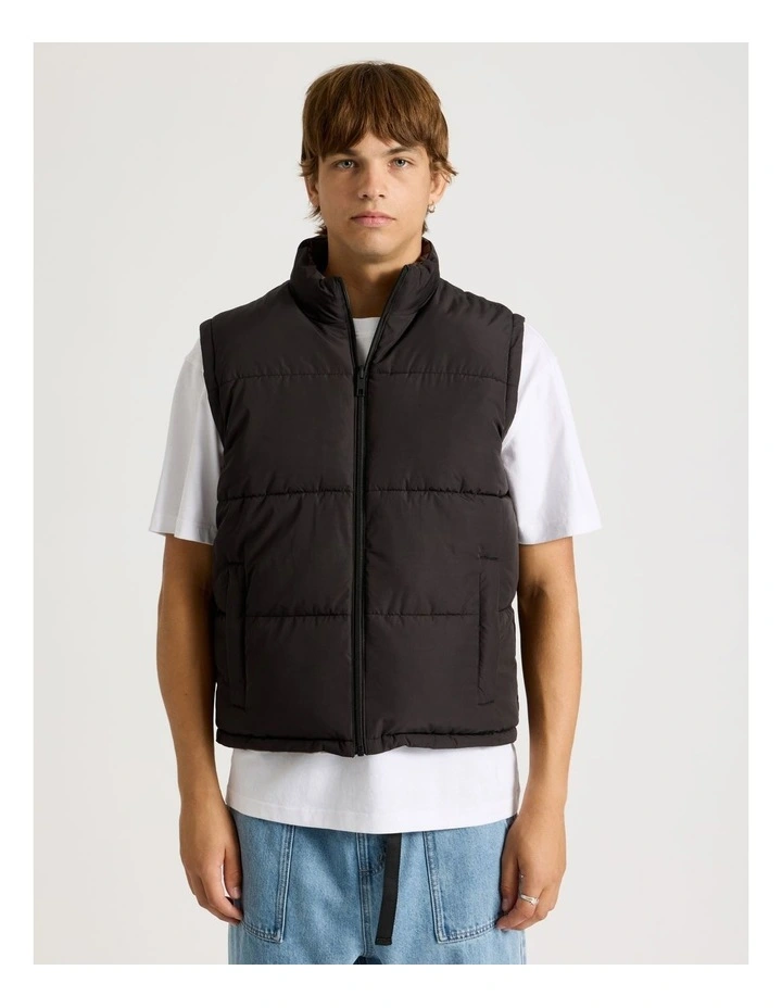 Embroidered Logo Reversible Puffer Vest in Brown image 5