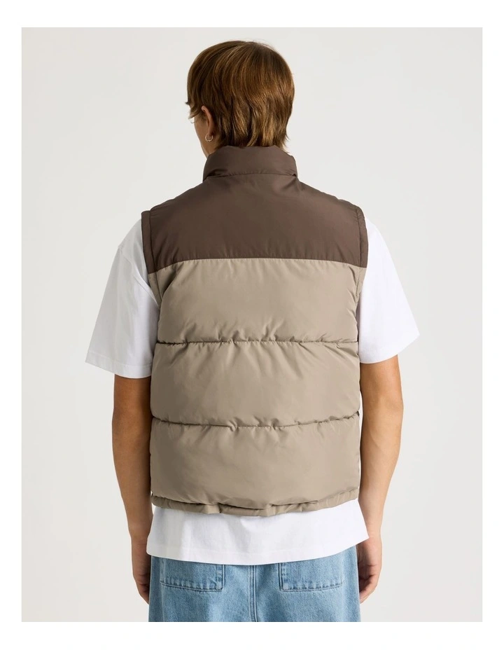 Embroidered Logo Reversible Puffer Vest in Brown image 6
