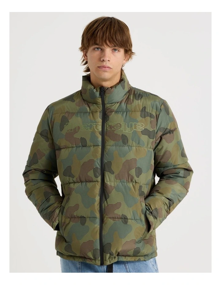 Mid Length Puffer Jacket in Green Camo image 3