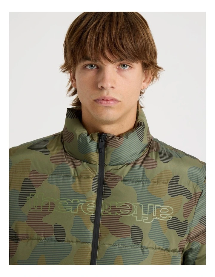 Mid Length Puffer Jacket in Green Camo image 4