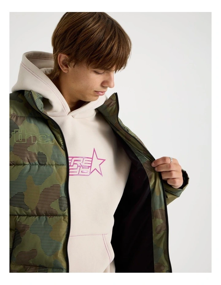 Mid Length Puffer Jacket in Green Camo image 6