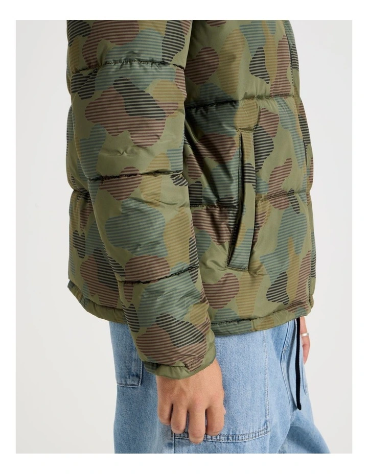 Mid Length Puffer Jacket in Green Camo image 7