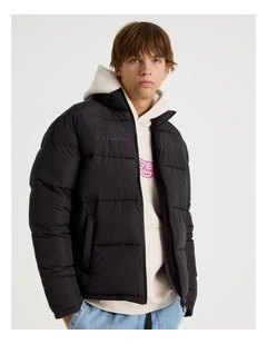 Mid Length Puffer Jacket in Black