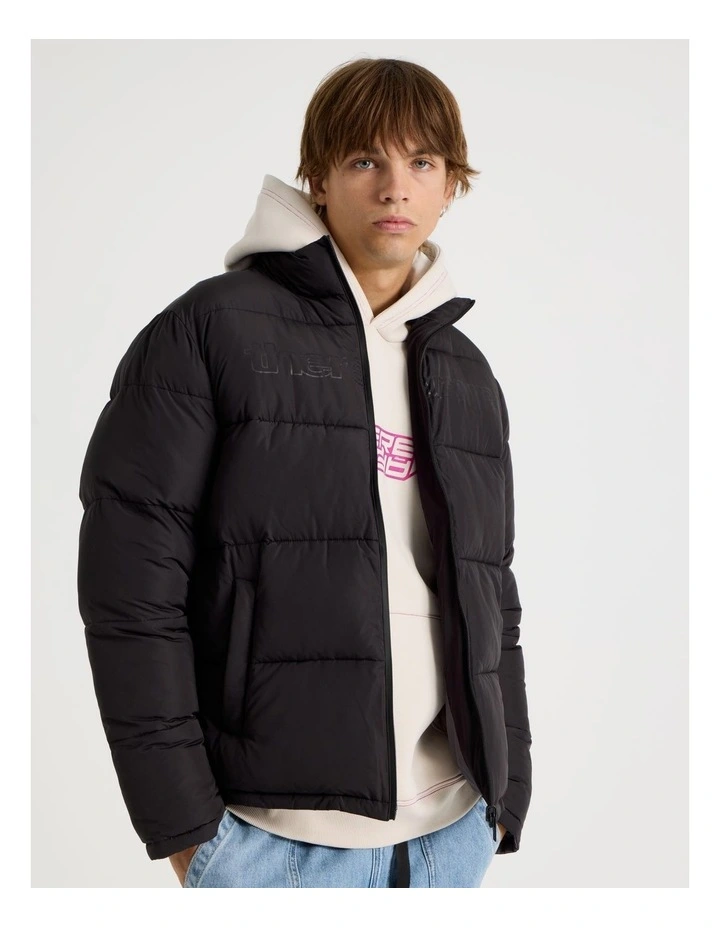 Mid Length Puffer Jacket in Black image 1