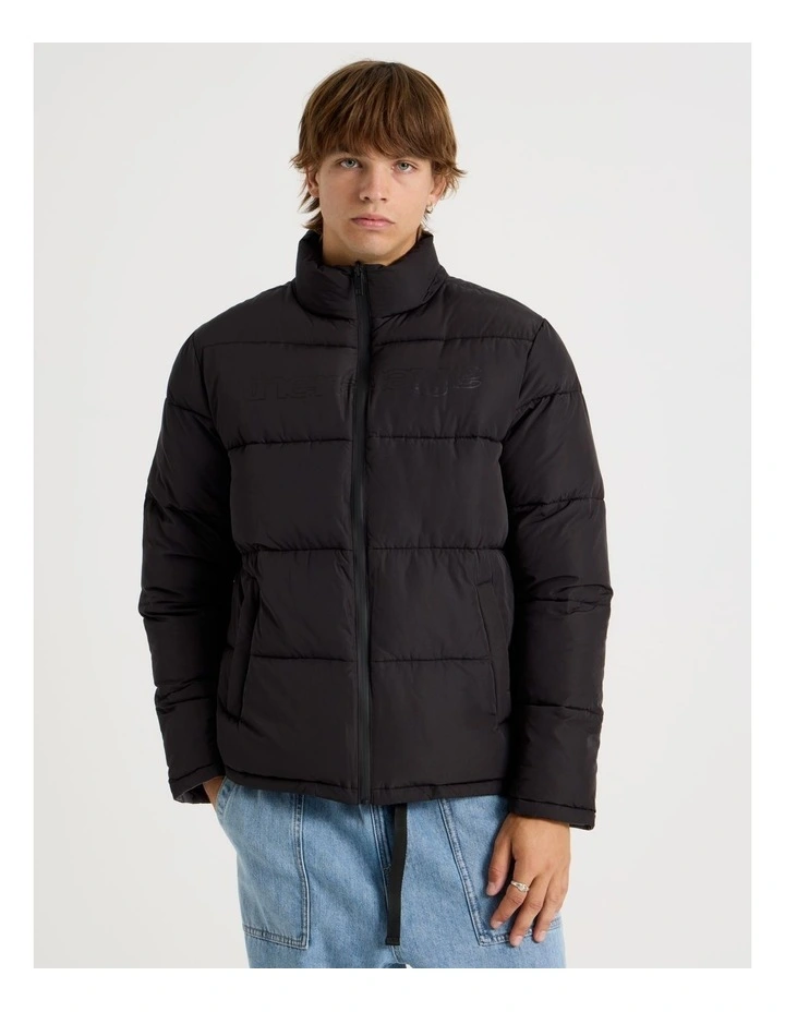 Mid Length Puffer Jacket in Black image 3