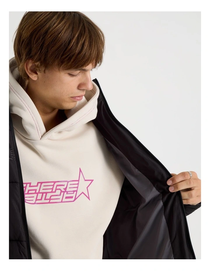 Mid Length Puffer Jacket in Black image 4