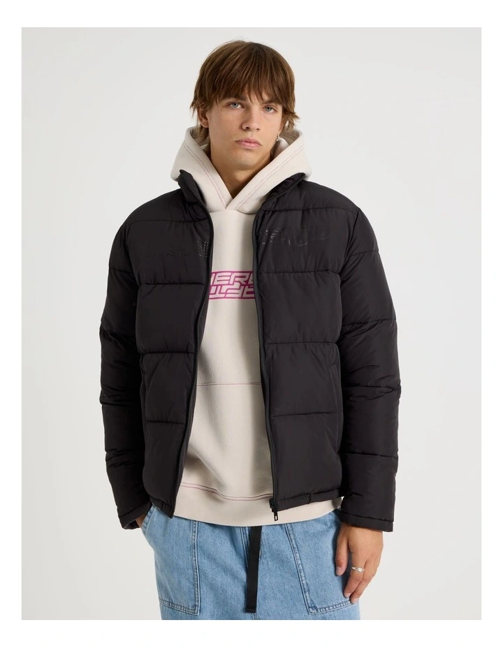 Mid Length Puffer Jacket in Black image 5
