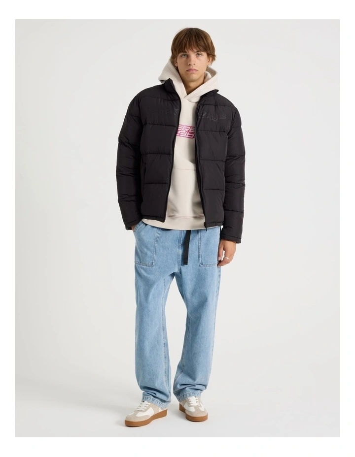 Mid Length Puffer Jacket in Black image 7