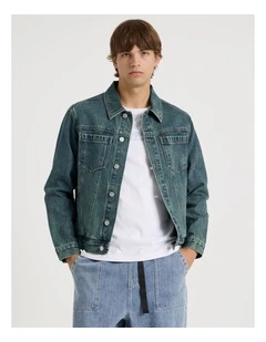 Coloured Wash Denim Trucker Jacket in Green