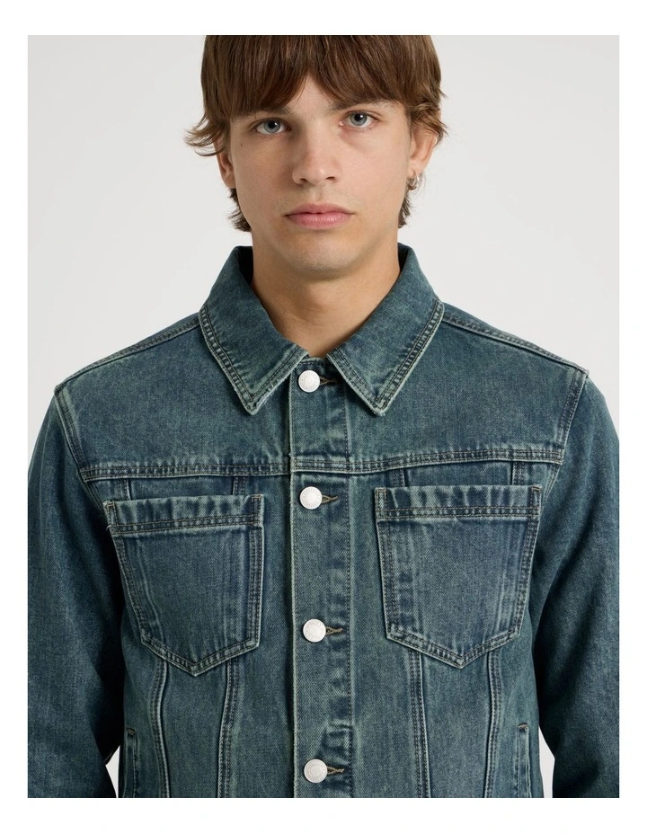 Coloured Wash Denim Trucker Jacket in Green image 2