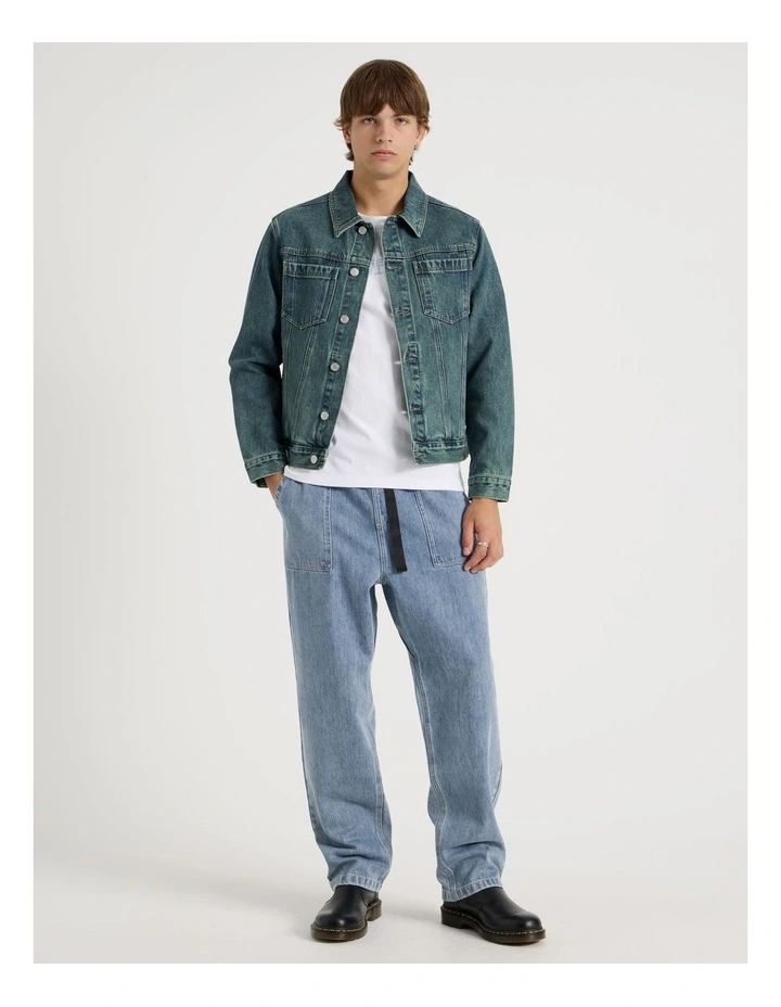 Coloured Wash Denim Trucker Jacket in Green image 3