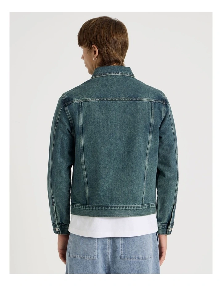 Coloured Wash Denim Trucker Jacket in Green image 5