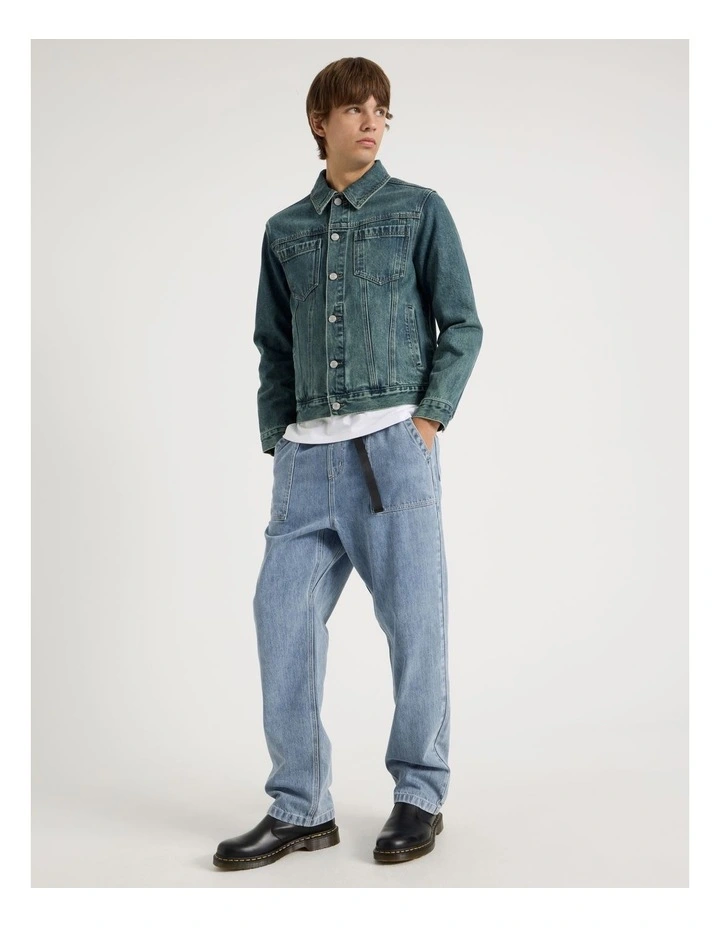 Coloured Wash Denim Trucker Jacket in Green image 6