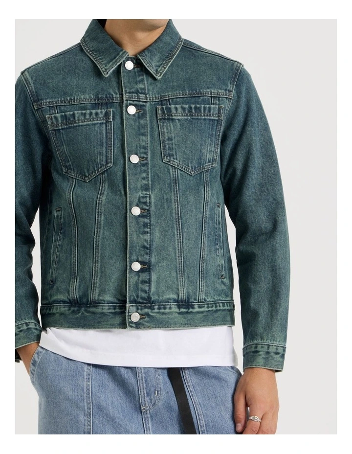 Coloured Wash Denim Trucker Jacket in Green image 7