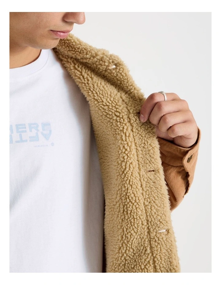 Cord Sherpa Jacket in Tan image 4