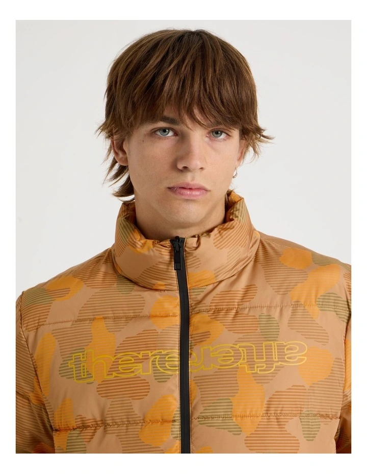 Mid Length Puffer Jacket in Orange Camo image 3