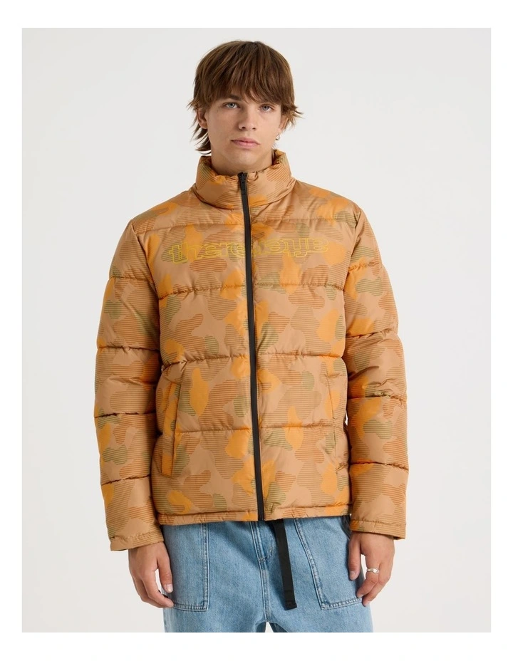 Mid Length Puffer Jacket in Orange Camo image 4